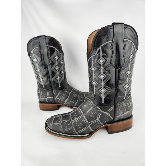 NEW ALFA Mens Western Leather Cowboy‎ Boots Gray Black Alligator Mexican 27 US 9 - Picture 1 of 16